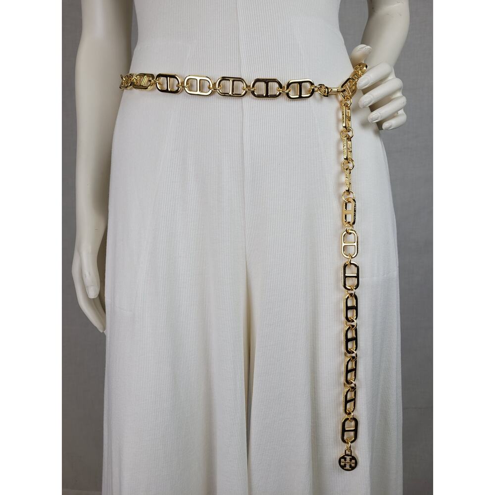 Tory Burch Gold-Tone Chain Link Dress Belt w Logo Adjustable Women's Sz OS